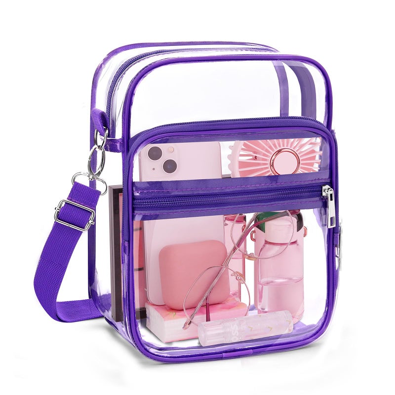 Blvornl Clear Crossbody Bag with Adjustable Shoulder Strap, Stadium Approved PVC Clear Purse Bag with Front Pocket, Clear Messenger Bag for Women and Men for Sports Events (Purple) - Image 1